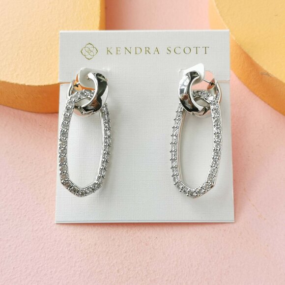 Kendra Scott - Danielle White Crystal Silver Convertible Link Earrings - NEW - Picture 1 of 3